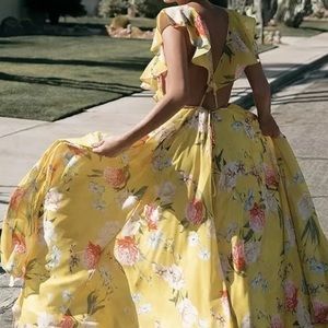 Yumi Kim Yellow Floral wrap Gown